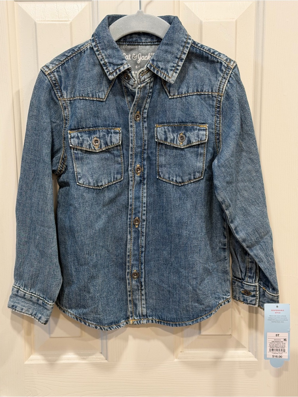 Cat & Jack Boys' 5T Denim Button-Up Shirt - Blue